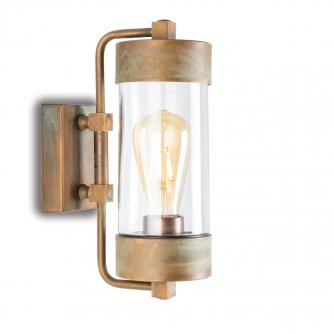 Wandlampe mit klarem Glaszylinder, Messing antik Grnspan