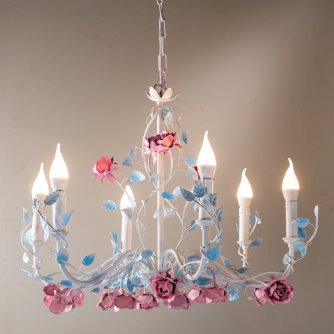Florentiner Leuchter mit hellblauen Blttern und rosa...