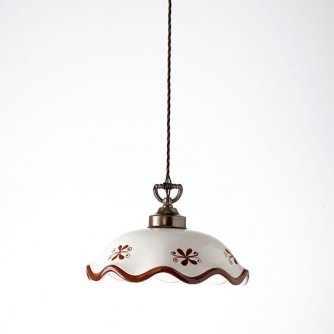 Hngelampe mit braunem Dekor auf dem Keramikschirm