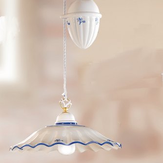 Hhenverstellbare Esstischlampe mit blauem Dekor
