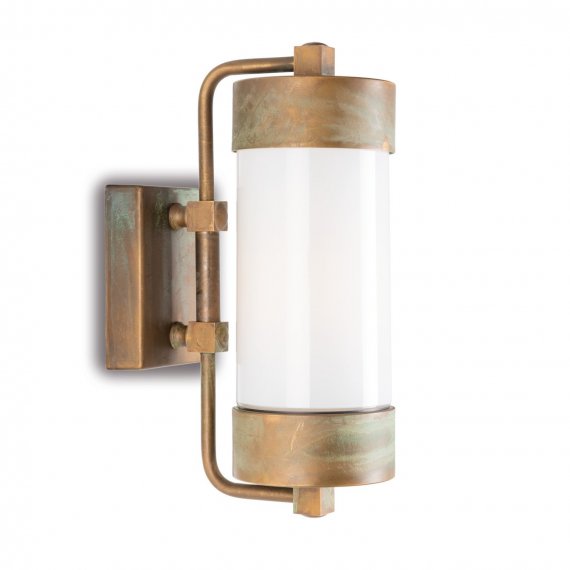 Wandlampe mit weiem Glaszylinder, Messing antik Grnspan
