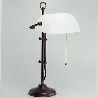 Bankers Lamp in Messing antik mit weiem Glasschirm