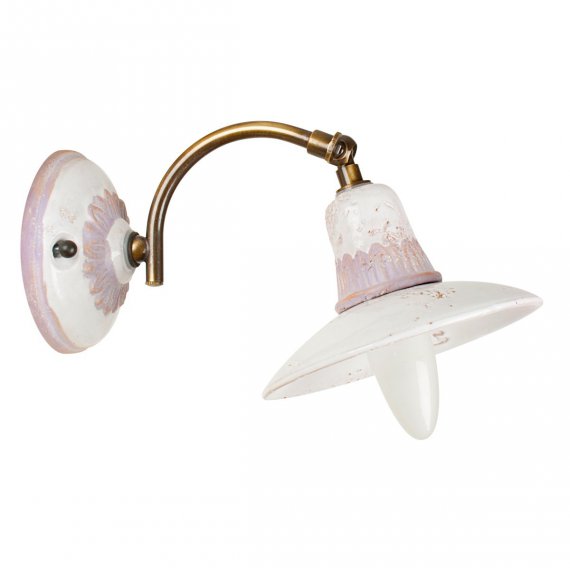 FIESOLE Wandlampe mit Keramik in Emailwei/Lila und Messinghalterung, Schirmdurchmesser 15cm