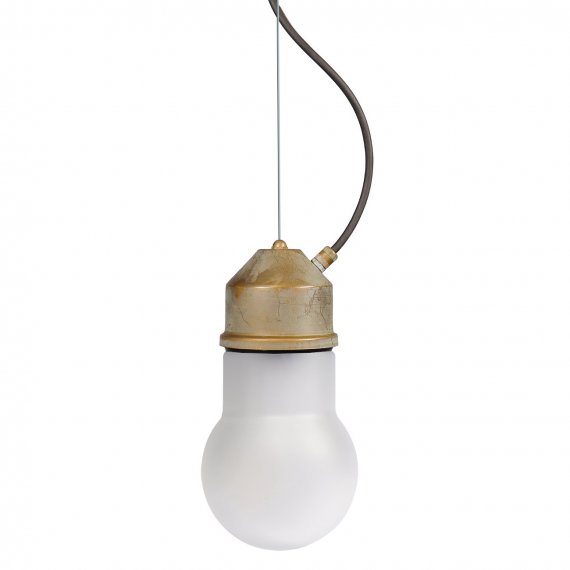 Glassturz-Hngelampe in Messing antik Grnspan, gewlbter...