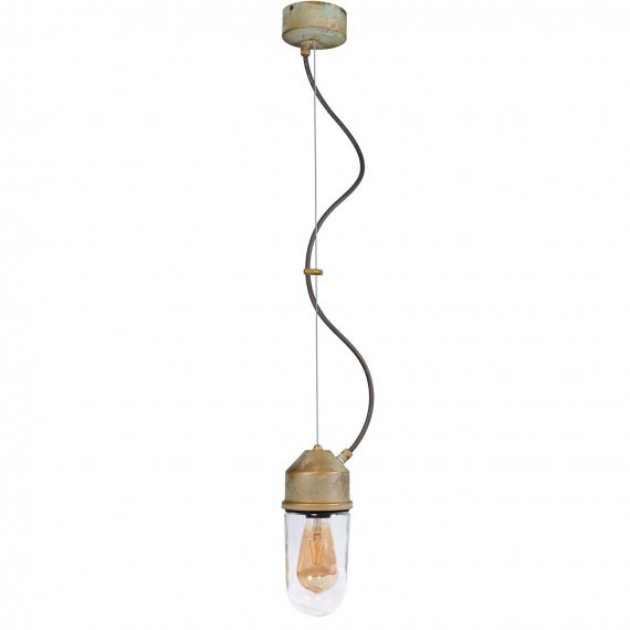 Glassturz-Hngelampe in Messing antik Grnspan, gerader Glassturz klar