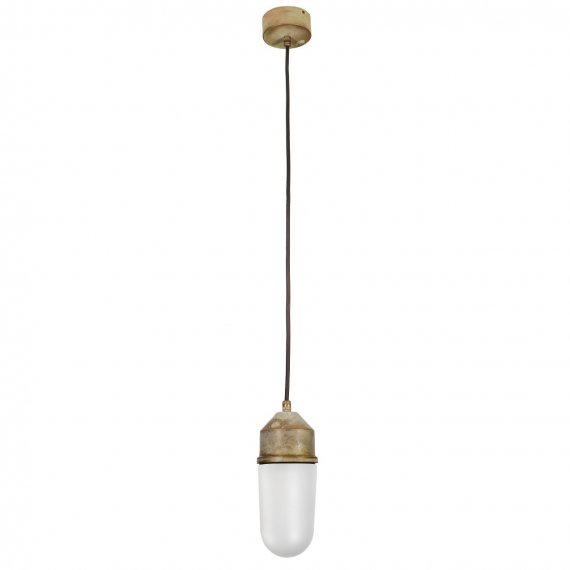 Glassturz-Hngelampe in Messing antik Grnspan, gerader Glassturz matt