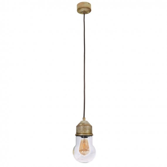 Glassturz-Hngelampe in Messing antik Grnspan, gewlbter Glassturz klar