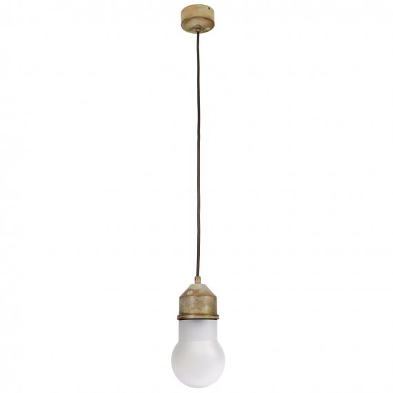 Glassturz-Hngelampe in Messing antik Grnspan, gewlbter Glassturz matt