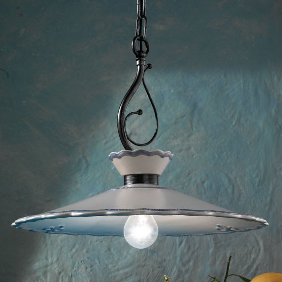 Hngelampe mit blau hervorgehobener Borte, Durchmesser 44cm