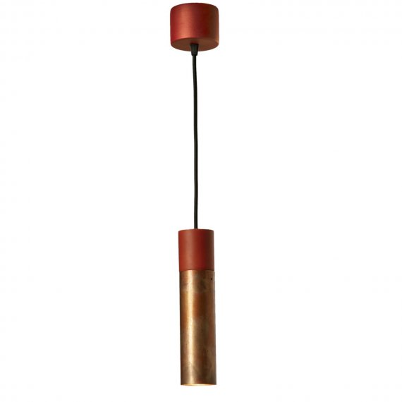 Groes Modell der Hngelampe in Kupfer geflammt, Keramik ziegelfarben