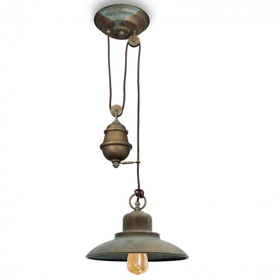 Zuglampe in Messing antik Grnspan