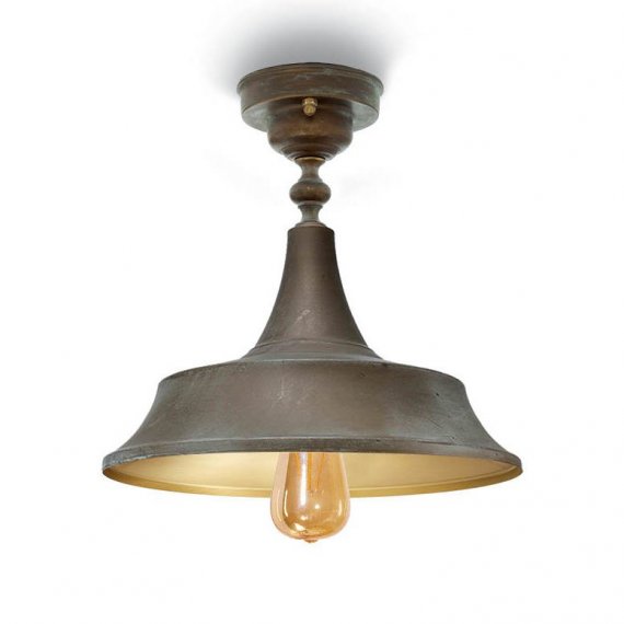 Deckenlampe in Messing antik Grnspan mit Schirm-Innenseite in Messing poliert