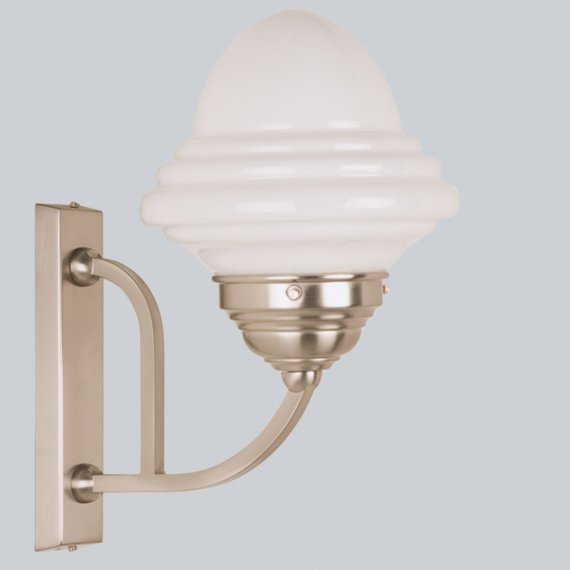 Jugendstil-Wandlampe in Nickel matt mit gestuftem Opalglas