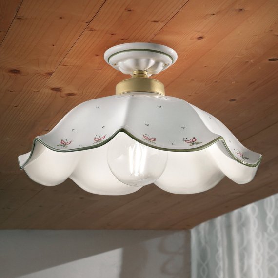Landhaus-Deckenlampe mit Dekor Blten und Bltter altrosa/moosgrn