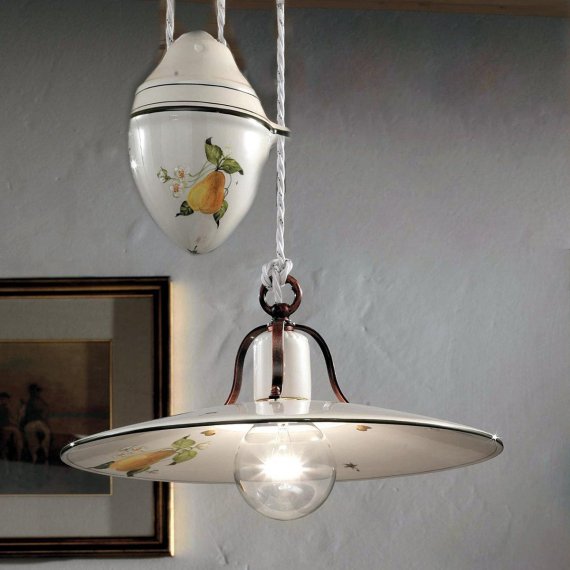 Klassische Kchenlampe mit handgemaltem Birnen-Dekor,  Durchmesser 40cm