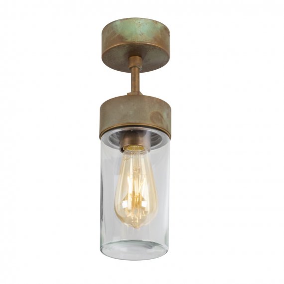 Deckenlampe mit klarem Glaszylinder, Messing antik Grnspan