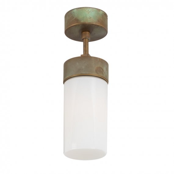 Deckenlampe mit weiem Glaszylinder, Messing antik Grnspan