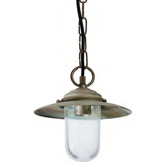 Glassturz-Hngelampe in Messing antik Grnspan, Glassturz...