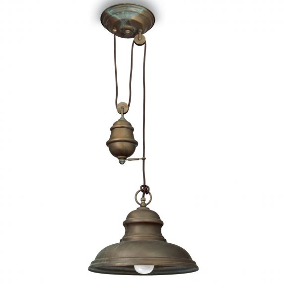 Zuglampe in Messing antik Grnspan
