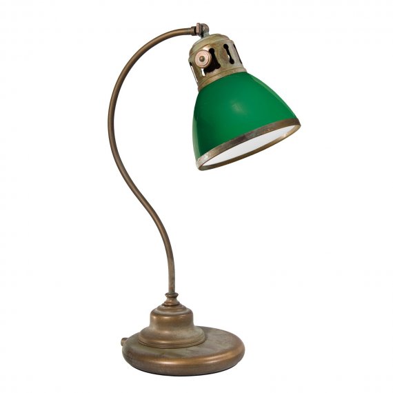 Sekretrslampe in Messing antik Grnspan mit grnem Glasschirm