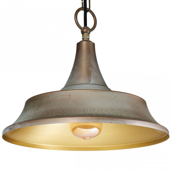 Vintage-Lampe in Messing antik Grnspan, Schirminnenseite Messing poliert