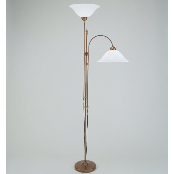 Stehlampe in Berliner Messing mit glockenfrmigem Opalglas 35cm an Fluter und Lesearm