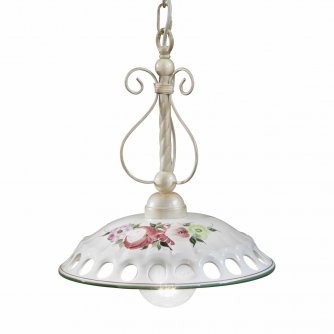 Bäuerliche Stubenlampe mit Blüten-Dekor,  Metall weiß...