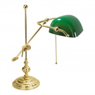 Tischlampe in poliertem Messing mit grünem Schirm