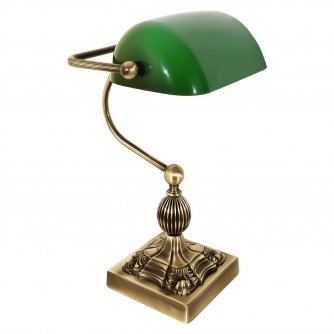 Bankers Lamp in dunkel satiniertem Messing mit grünem Schirm