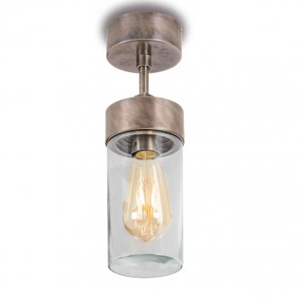 Deckenlampe mit klarem Glaszylinder, Nickel antik