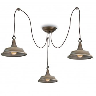 Dreiflammige Vintage-Lampe in Messing antik Grünspan
