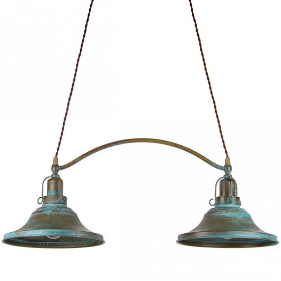 Rustikale Balkenlampe in maritimer Optik - in antik-grünem Messing