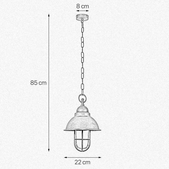 Auen-Hngelampe mit Gitter ber dem Glassturz