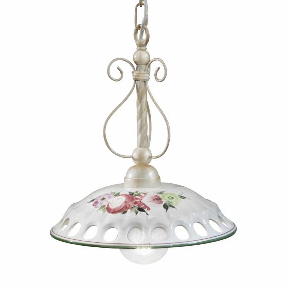 Bäuerliche Stubenlampe mit Blüten-Dekor,  Metall weiß...