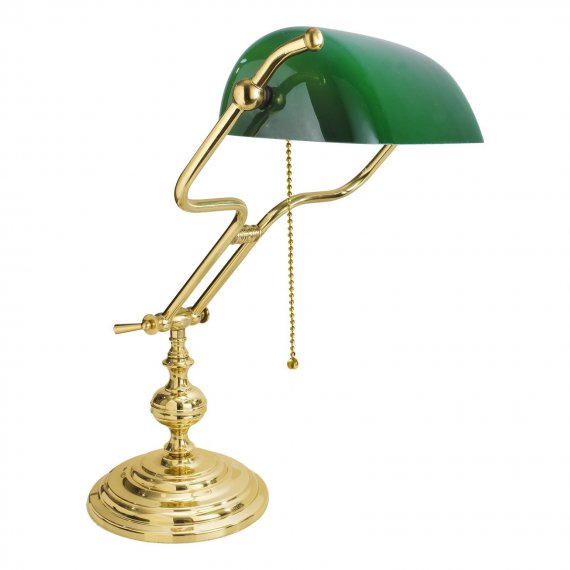 Bankers Lamp in poliertem Messing mit grünem Schirm