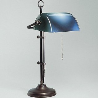 Bankers Lamp in Messing antik mit blauem Glasschirm