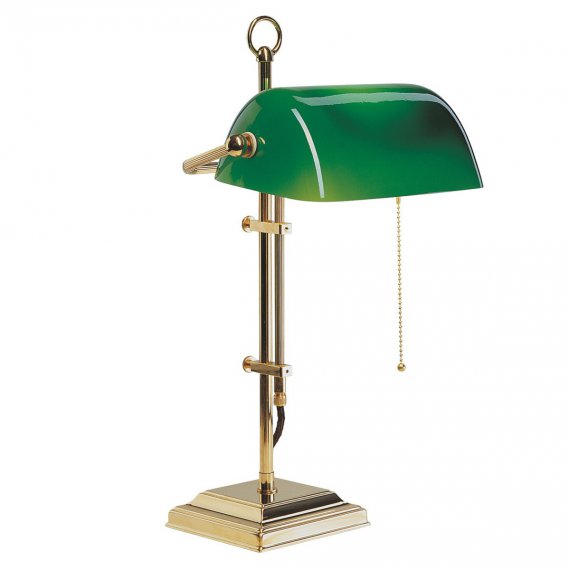 Bankers Lamp in Messing poliert mit grünem Glas