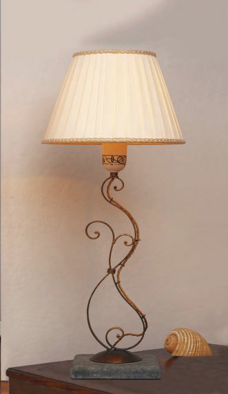Hohe Tischlampe mit Keramik-Oberfläche Etruskisch und Dekor Iris braun