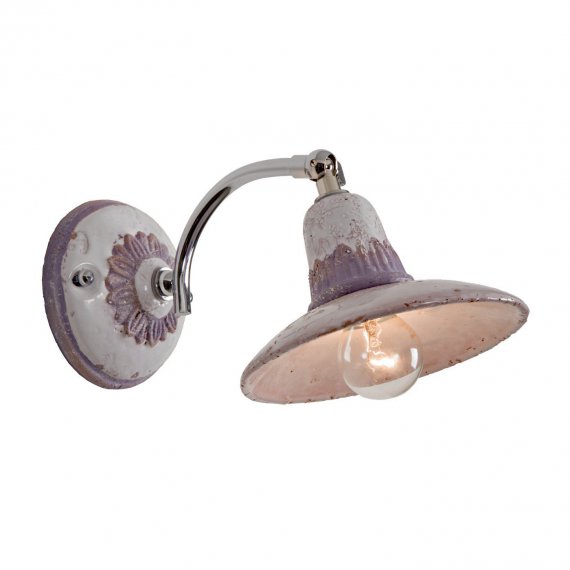 FIESOLE Wandlampe mit Keramik in Emailweiß/Lila und Chromhalterung, Schirmdurchmesser 15cm