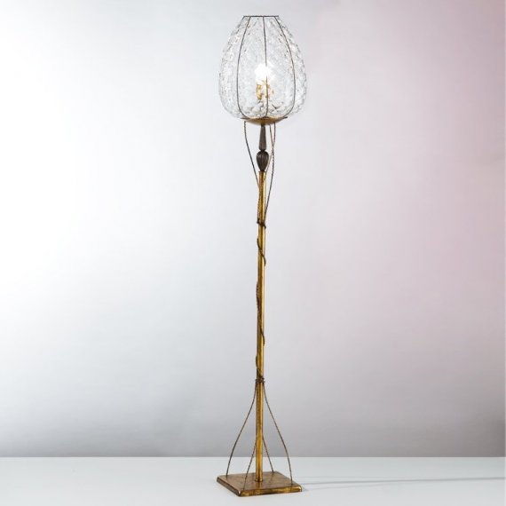 Stehlampe mit Schirm aus gewelltem Klarglas
