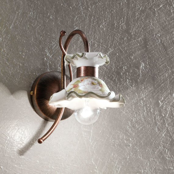 Kleine Wandlampe mit handgemaltem Rosen-Dekor