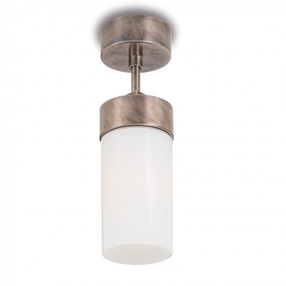 Deckenlampe mit weißem Glaszylinder, Nickel antik