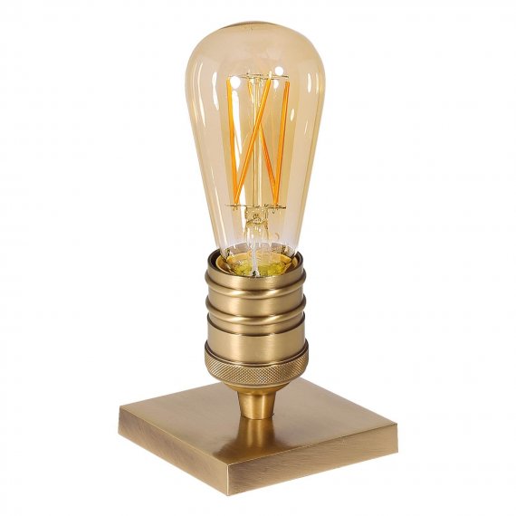 Tischlampe mit eckiger Halterung in Messing satiniert mit LED-Glühlampen in Edison-Form