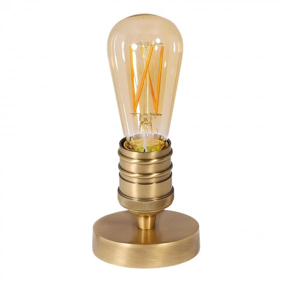 Tischlampe mit runder Halterung in Messing satiniert mit LED-Glühlampen in Edison-Form