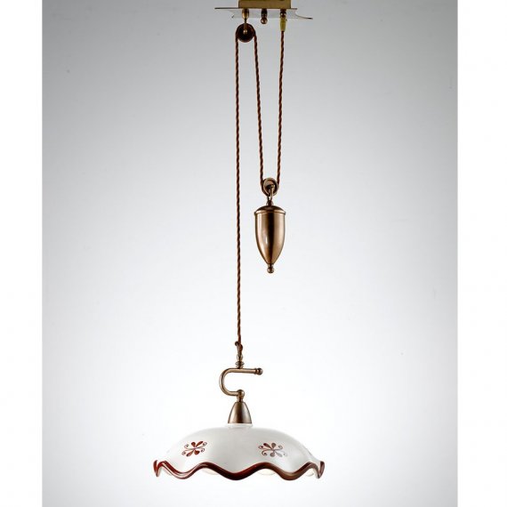 Zuglampe mit braunem Dekor auf dem Keramikschirm, Schirmdurchmesser 37cm