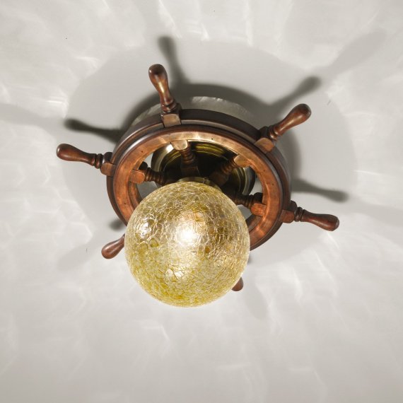 Steuerrad-Lampe mit strukturierter Klarglaskugel amber