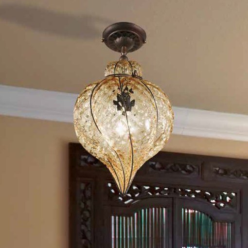 Glas-Deckenlampe in amberfarbenem Glas, mittleres Modell